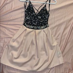 Juniors Blush Pink and Black Hoco Dress